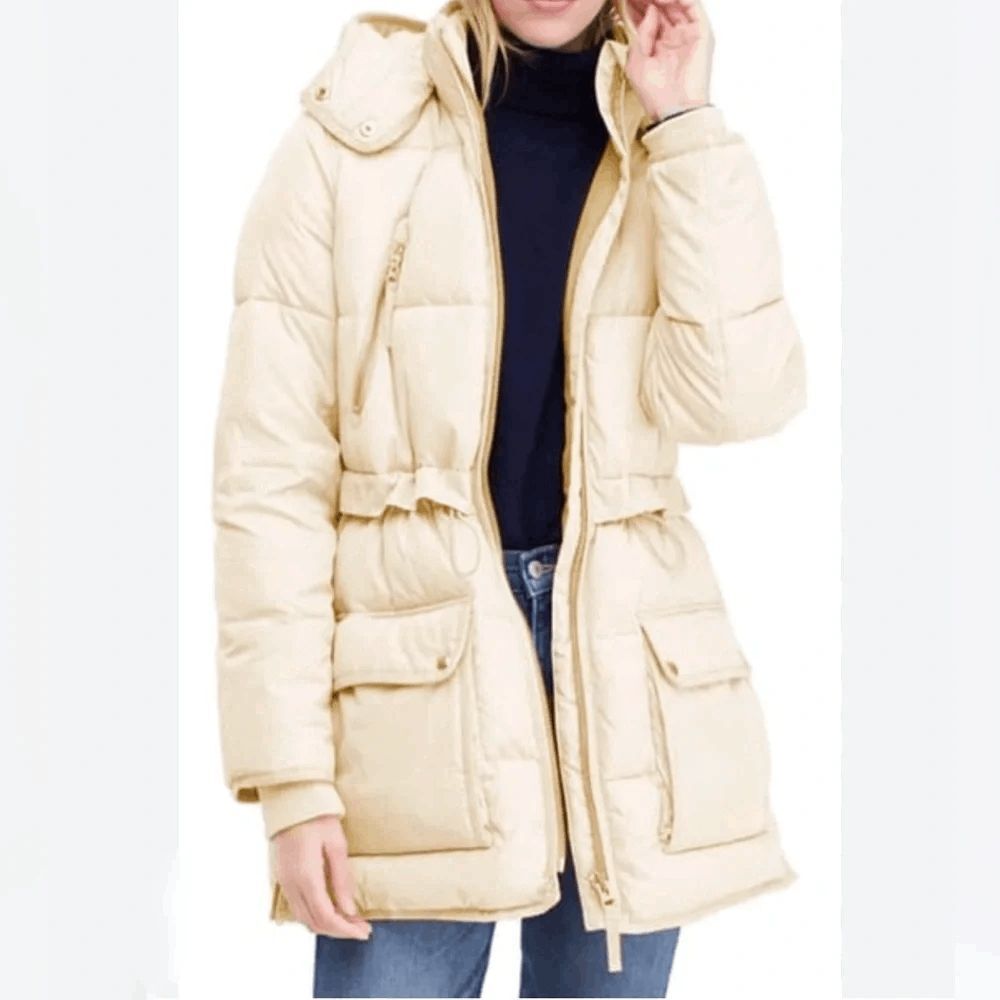 J. Crew Cream PrimaLoft Chateau Full Zip Puffer Jacket Coat Women's Size Small